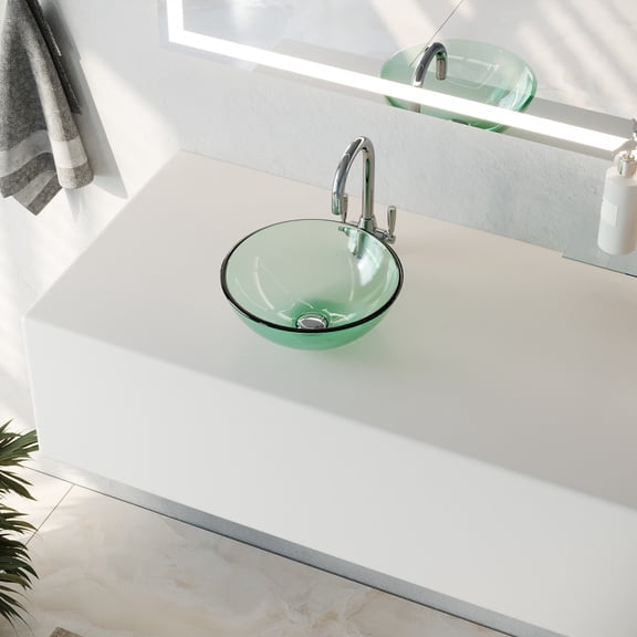 Renovators Supply 11 5/8" Tempered Glass Round Bathroom Vessel Sink with Drain Clear Mini Bowl Sink