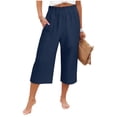 thumbnail image 4 of VBVC Women's Cotton Linen Capri Pants , Wide Leg Culottes Trousers For Women , Ladies' Summer Cropped Pants with Pockets, S-2XL, 4 of 6