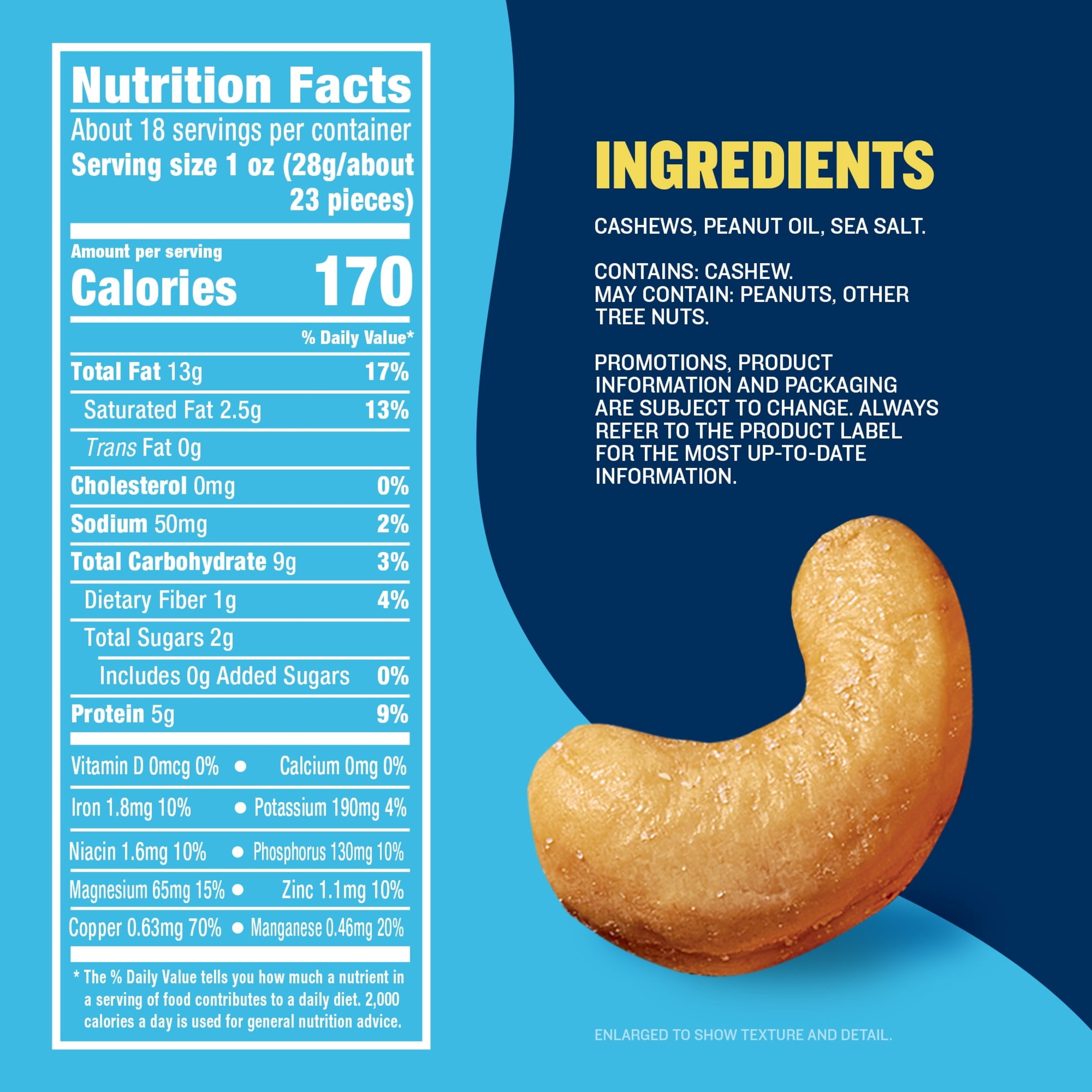 Planters Deluxe Lightly Salted Whole Cashews, 5g Protein (9% DV) per serving, Gluten Free Snacks for Adults, 18.25 oz Resealable Canister