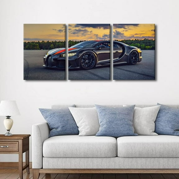 Hieng Black Supercar at Sunset Canvas Prints Hypercar Wall Art Paintings Sports Car Posters Stretched Pictures for Living Room Modern Home Decor Wall Art Decorations（Only canvas）