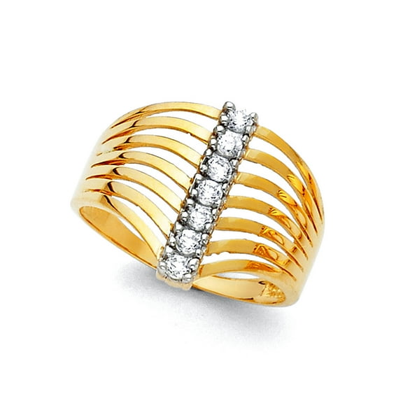 14k Yellow Gold Semanario Cubic Zirconia Ring Size 7 Ring for Women - 2.8 Grams