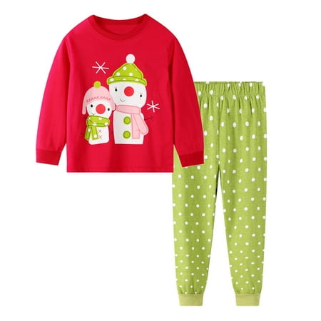 

Kukoosong Toddler Girls Pajamas Sets Kids Girls Christmas Snowman Print Long Sleeve Tops+Pants Pajamas Outfits Sets Red 6