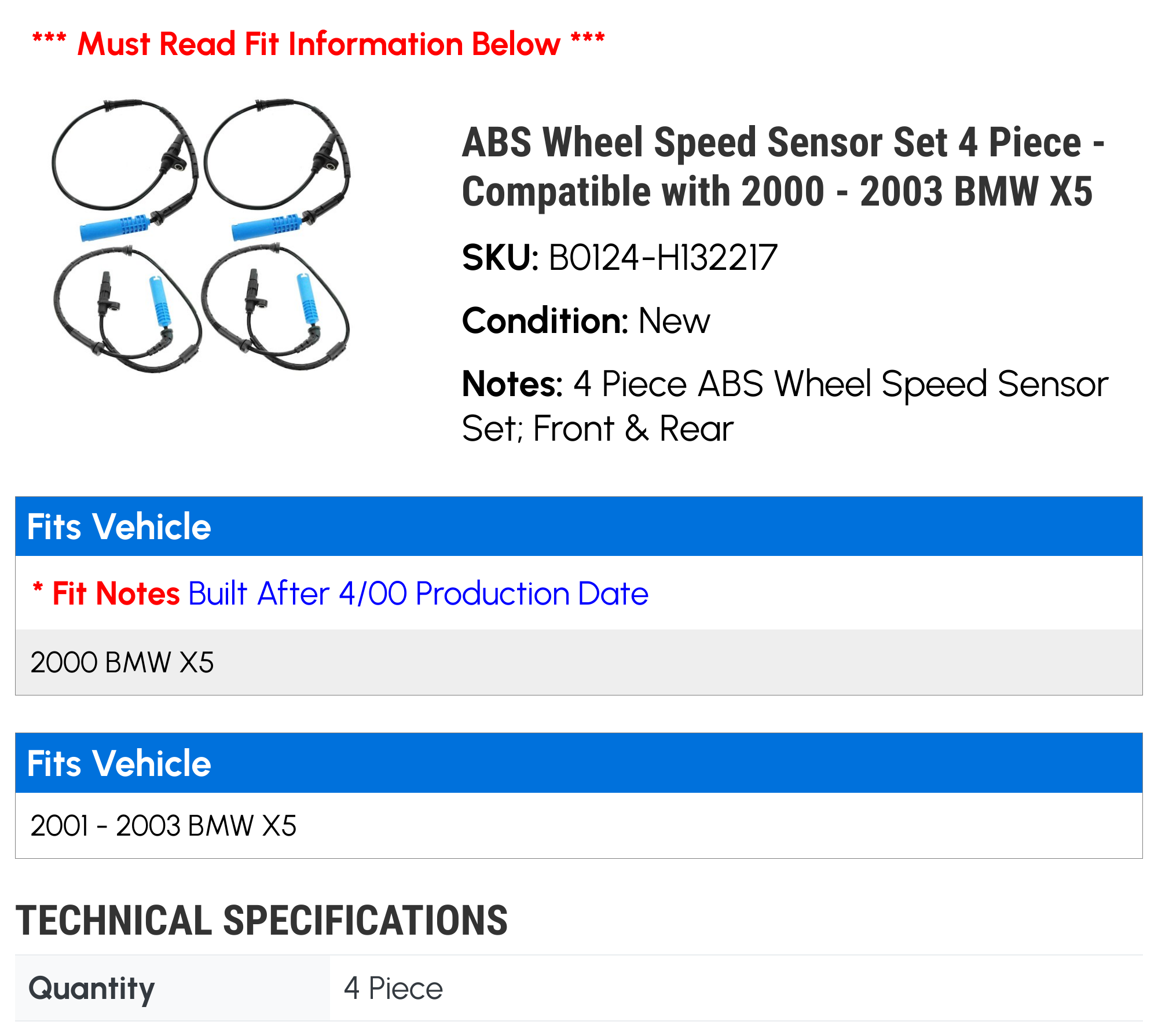 Front ABS Wheel Speed Sensor For 2000-2003 BMW X5 – Left Or Right Side – AM Autoparts
