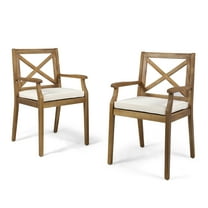 Peter Outdoor Acacia Wood Dining Chair, Set of 2, Teak with Cream Cushions