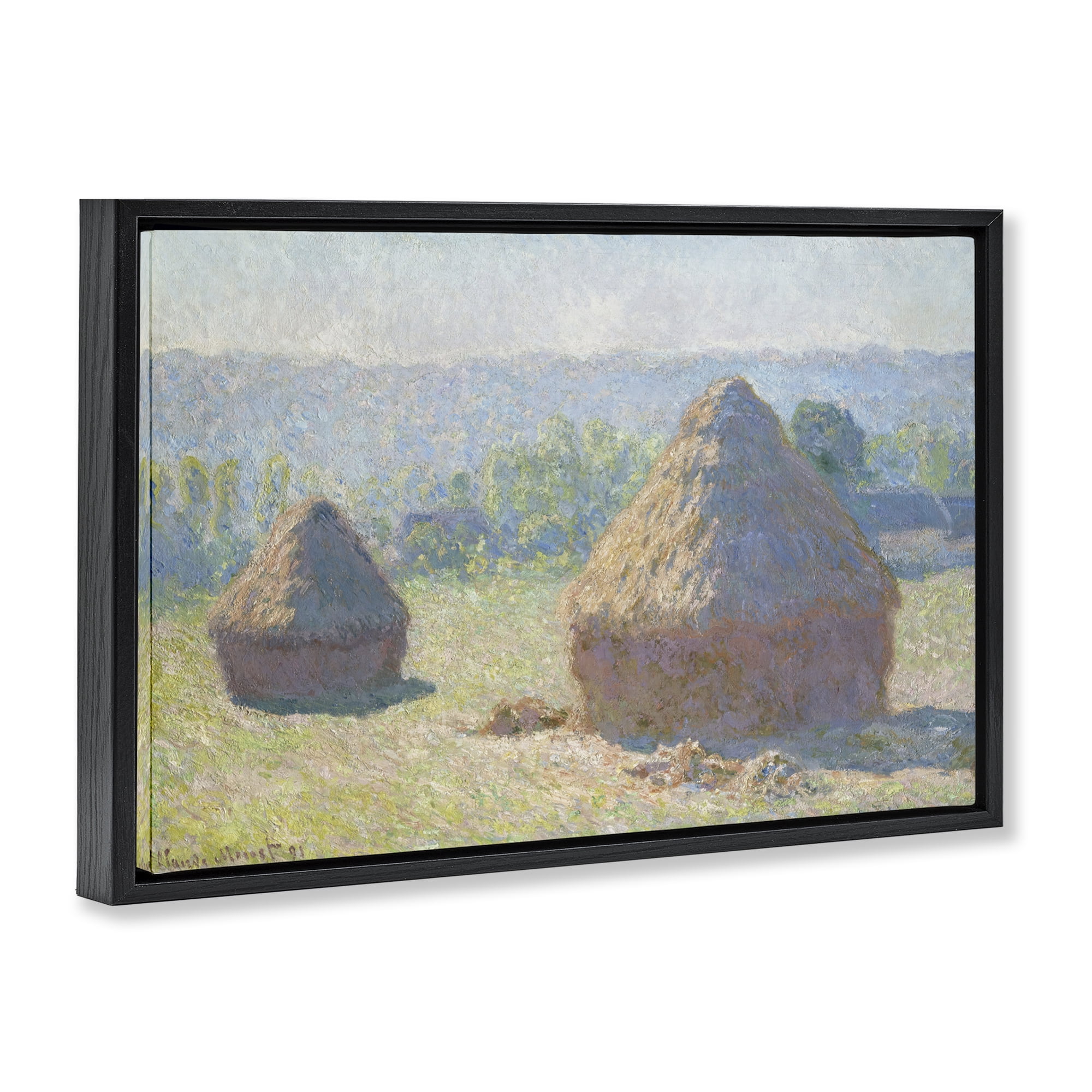 Stupell Industries Classic End Of Summer Haystacks Landscape & Nature Painting Black Floater Framed Canvas Art Print Wall Art, 31 x 21