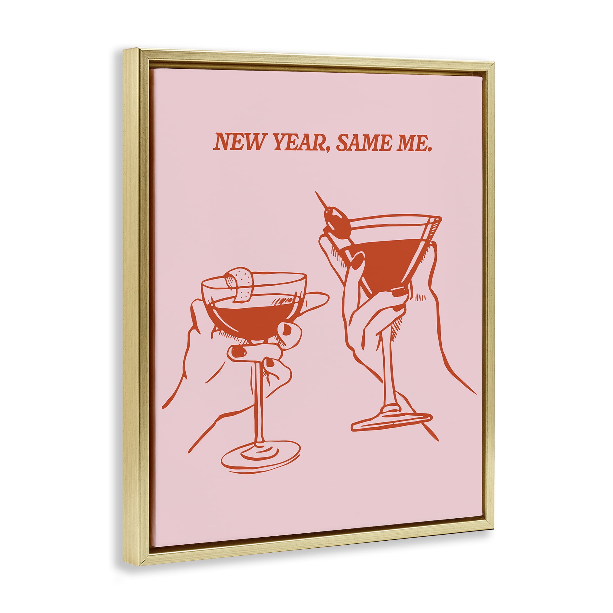 Stupell Industries New Year Same Me Food & Beverage Painting Gold Floater Framed Canvas Art Print Wall Art, 17 x 21