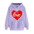 thumbnail image 2 of Women's Valentine's Day Sweatshirt Trendy Long Sleeves Heart Print Shirt Comfy Versatile Tops With Pocket Purple XL, 2 of 5