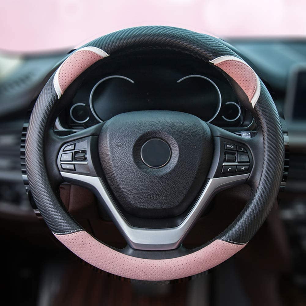 Valleycomfy Steering Wheel Cover with Microfiber Leather for Car Truck SUV 15 inch Style-Pink 