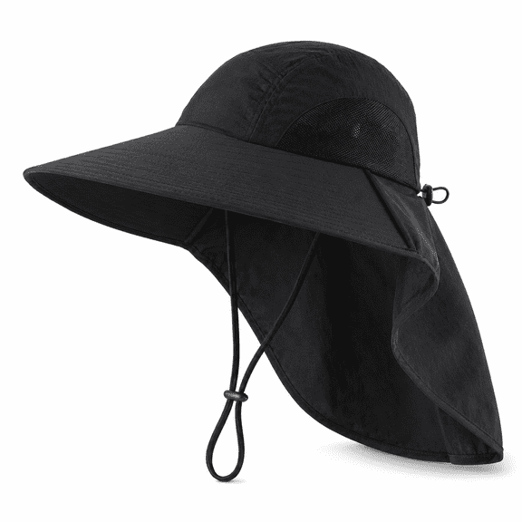 Wide Brim Sun Hat with Neck Flap for Men Women Summer Outdoor UV Protection Breathable Fishing Hats with Strap