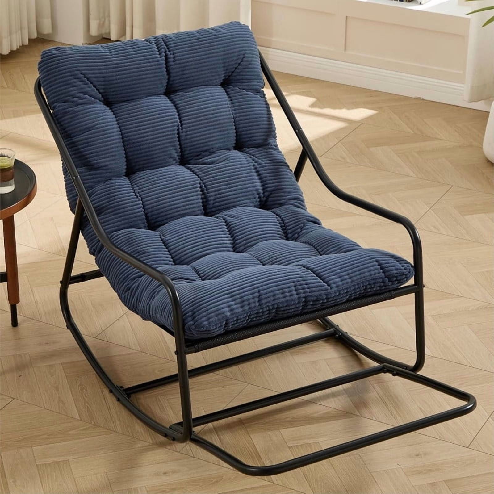 Outdoor Rocking Chair, Papasan Rocking Chair with Metal Frame, Comfy Rocker Lounge Chair for Living Room Porch Patio Garden
