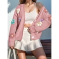 thumbnail image 5 of Women'S Knit Crochet Open Front Sweater Long Sleeve Button Flowers Loose Short Cardigan Outerwear Coats Pink XL, 5 of 7