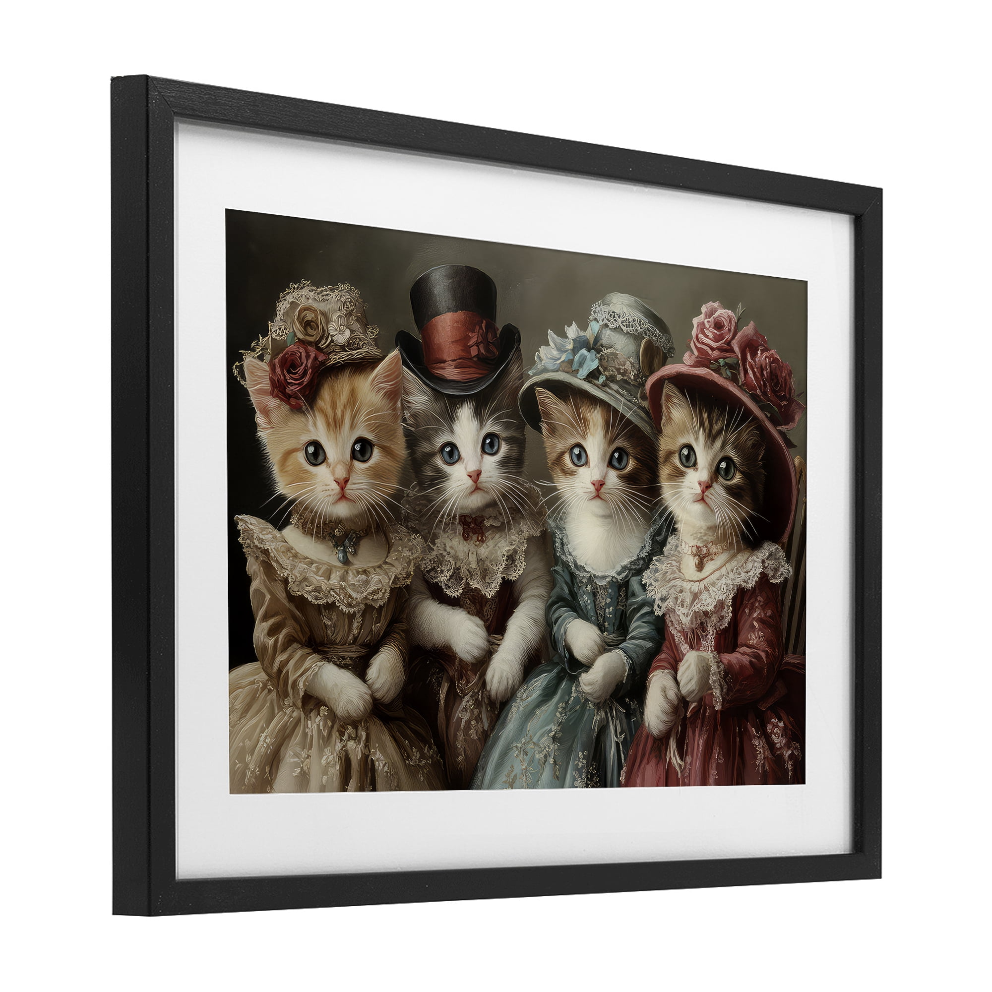 Stupell Industries Vintage Dress Kittens Black Framed Print Under Glass, design by The Wands Want