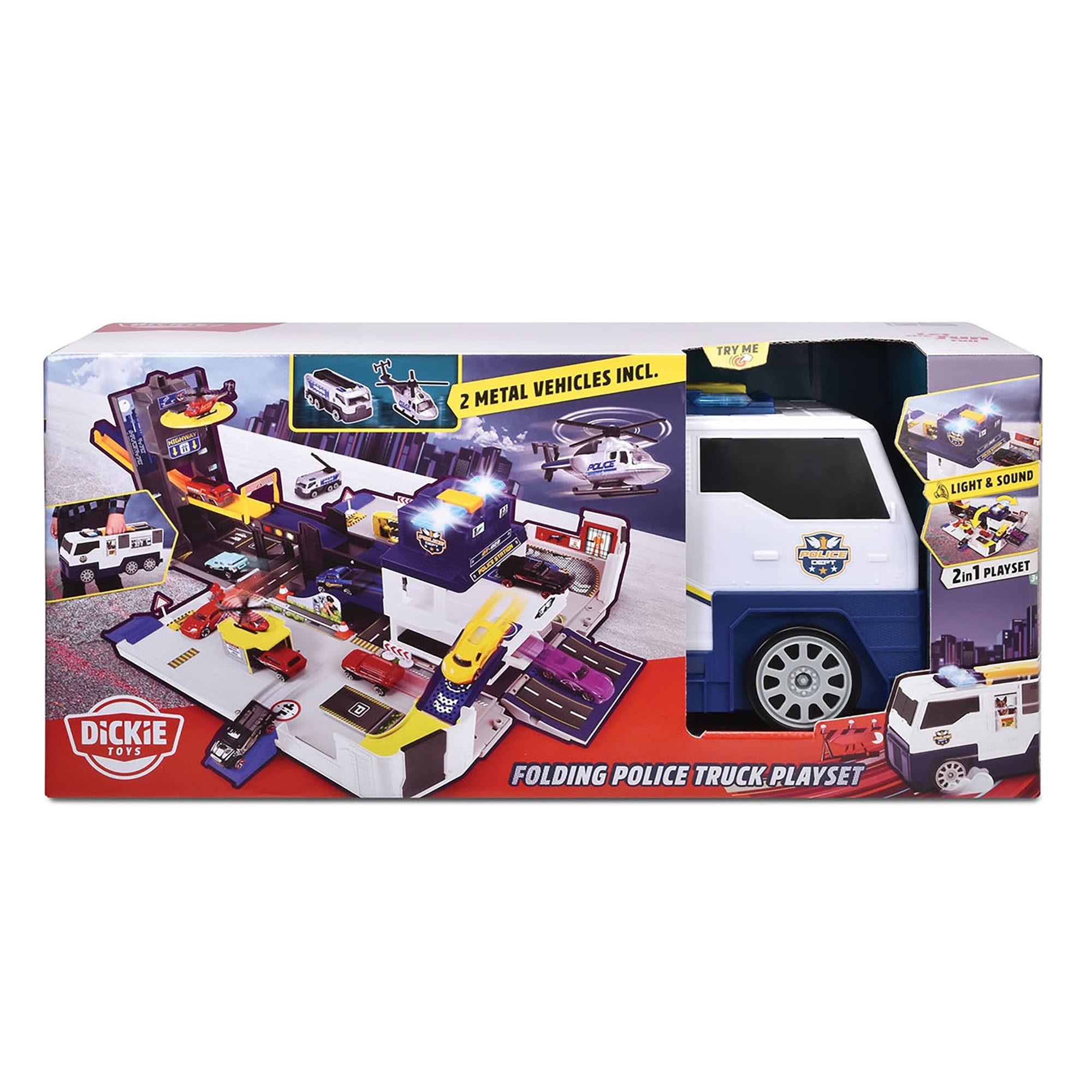 Dickie Toys: Folding Police Truck Sounds, Into 3+ - Folds & Ages Police Playset Into Playset, Truck, Lights Unfolds