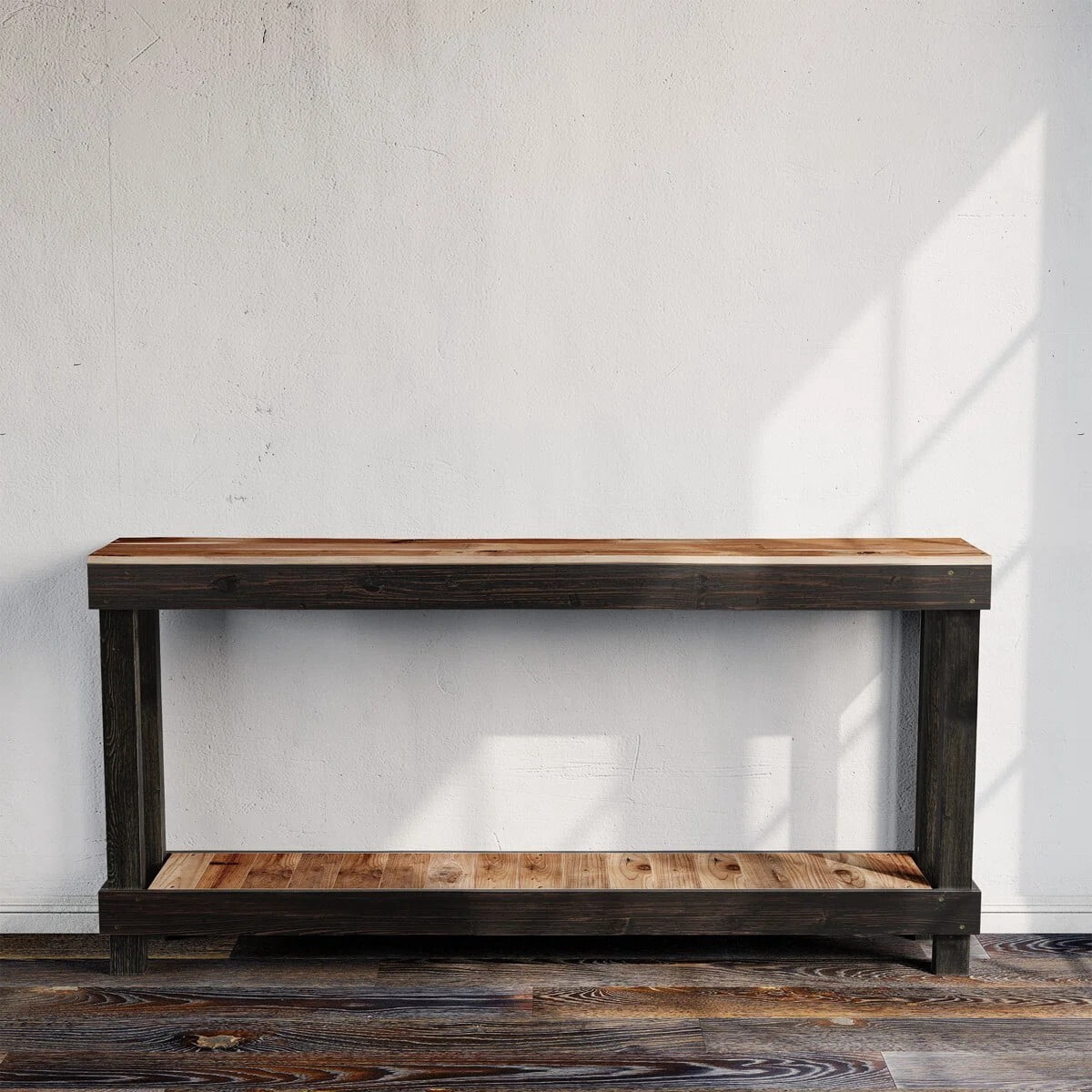 Easy4Home 60" Rustic Wood Console Table Hand-Made, Black