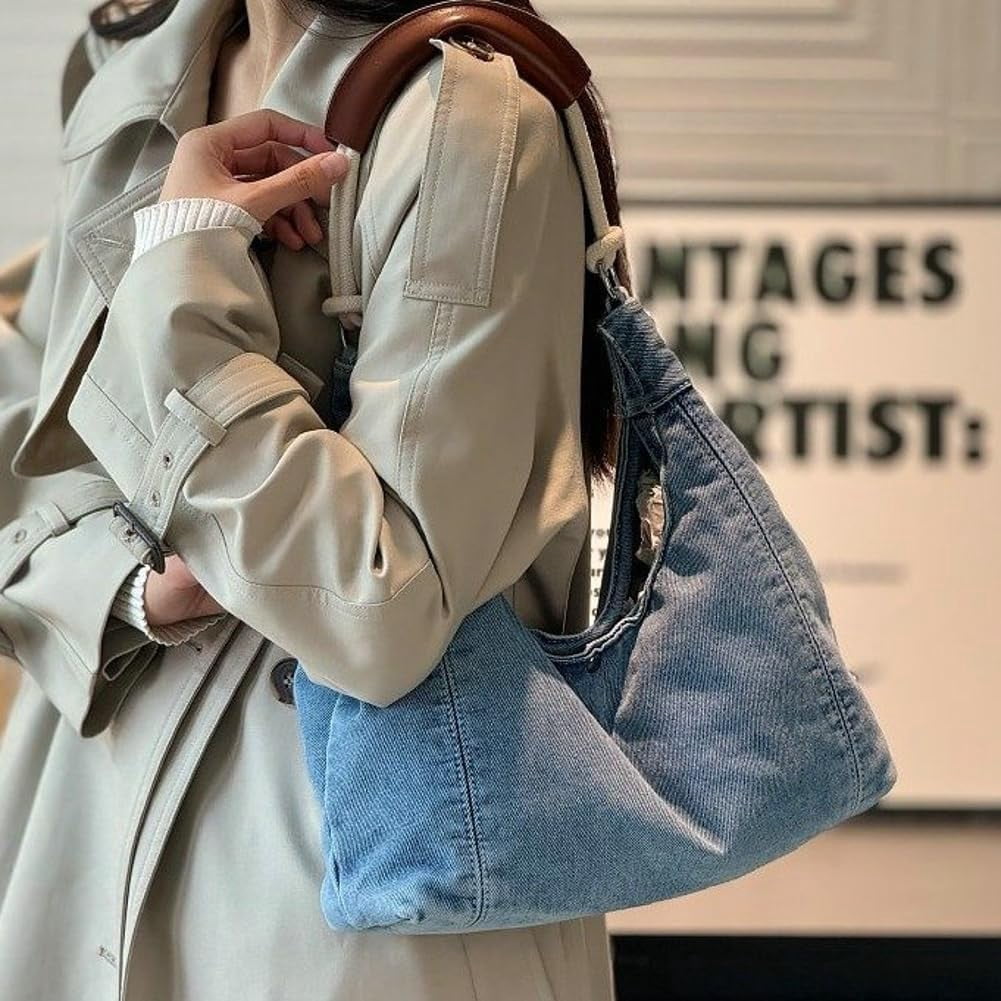 Denim Tote Bag Large Capacity Jean Purses for Women Handbags Soft Shoulder Ladies Purses