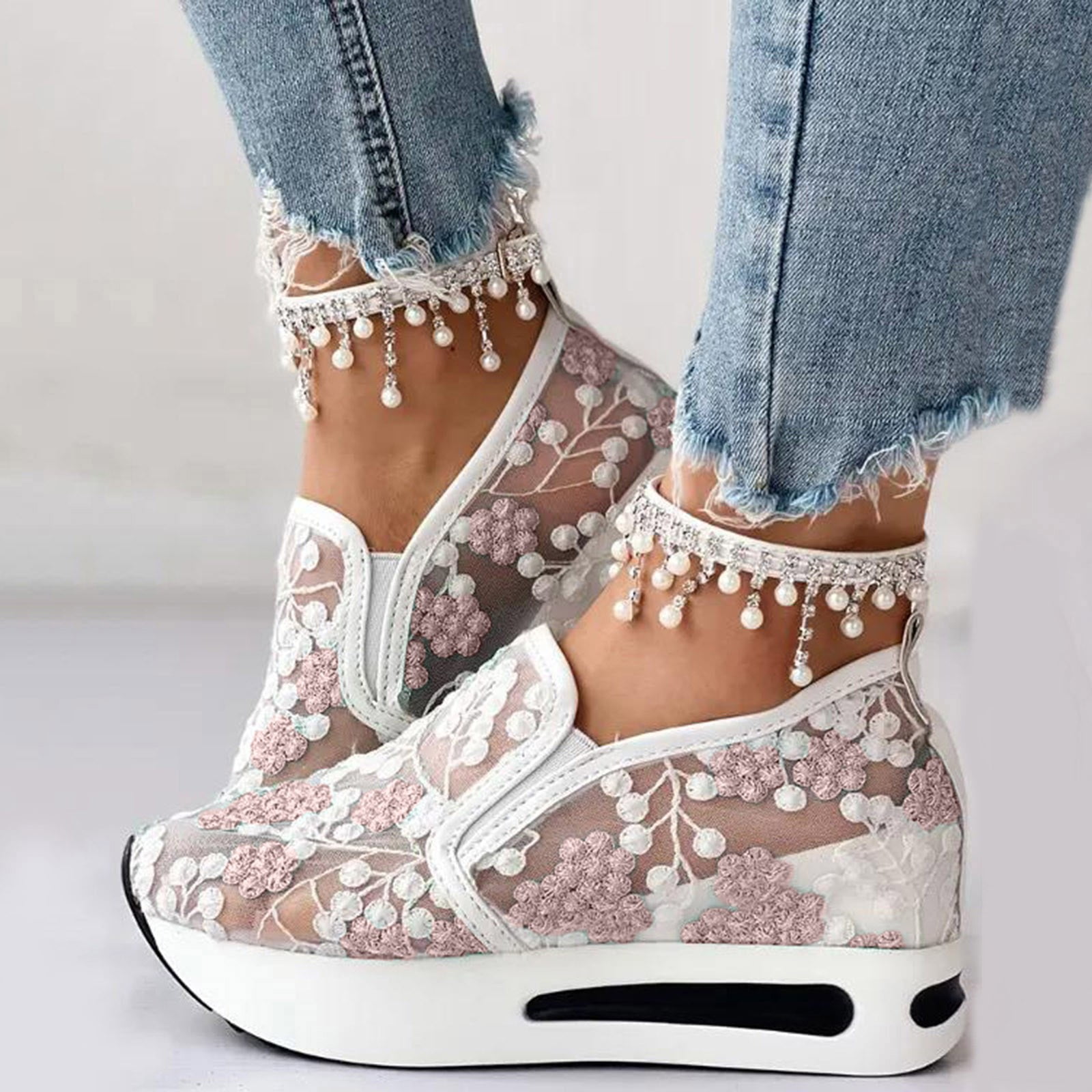Dakaela Fashion Sneakers for Women 2025 Platform Slip on Walking Shoes Mesh Wedge Dressy Casual Loafers