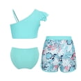 thumbnail image 3 of TTAO 3Pcs Girls Tank Tops with Shorts Swim Bottoms Tropical Print Tankini Bathing Suit UPF 50+ Swimsuit Light Green 14, 3 of 6
