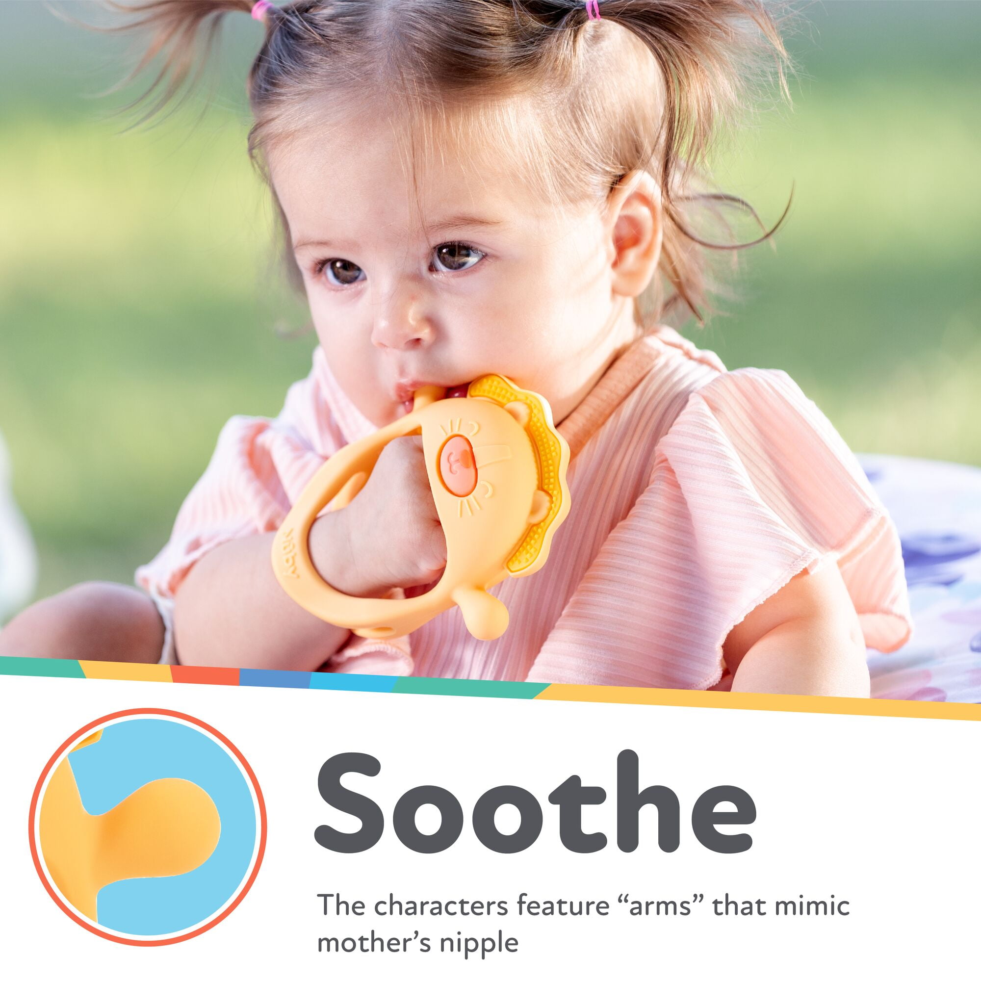 Nuby Mini Wrist Grip Silicone Teething Mitten for Babies, Lion
