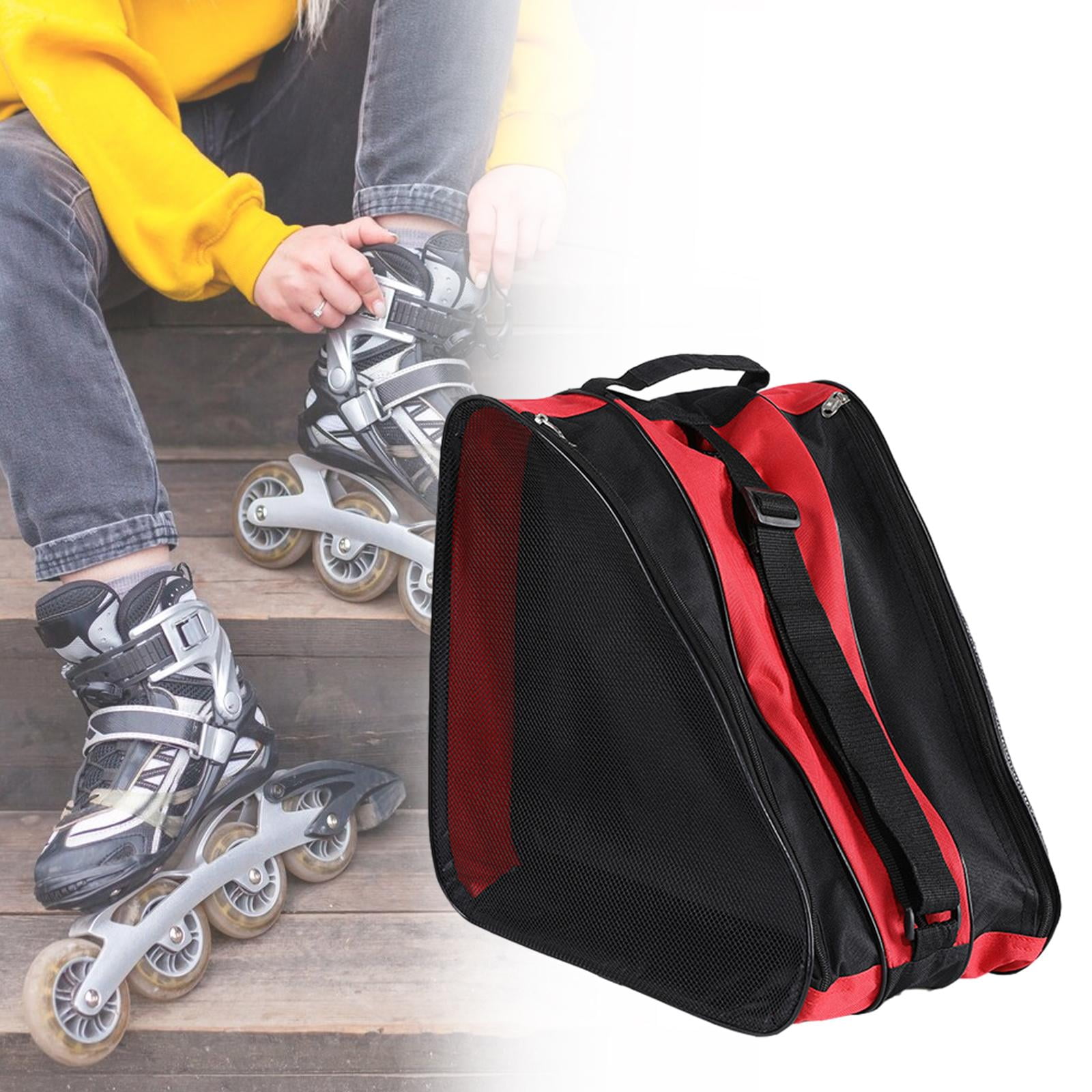 Roller Skates Bag Skating Shoes Bag Ice Skates Bag Roller Skates Storage Bag Portable Top Handle Case Inline Skates Bag Red
