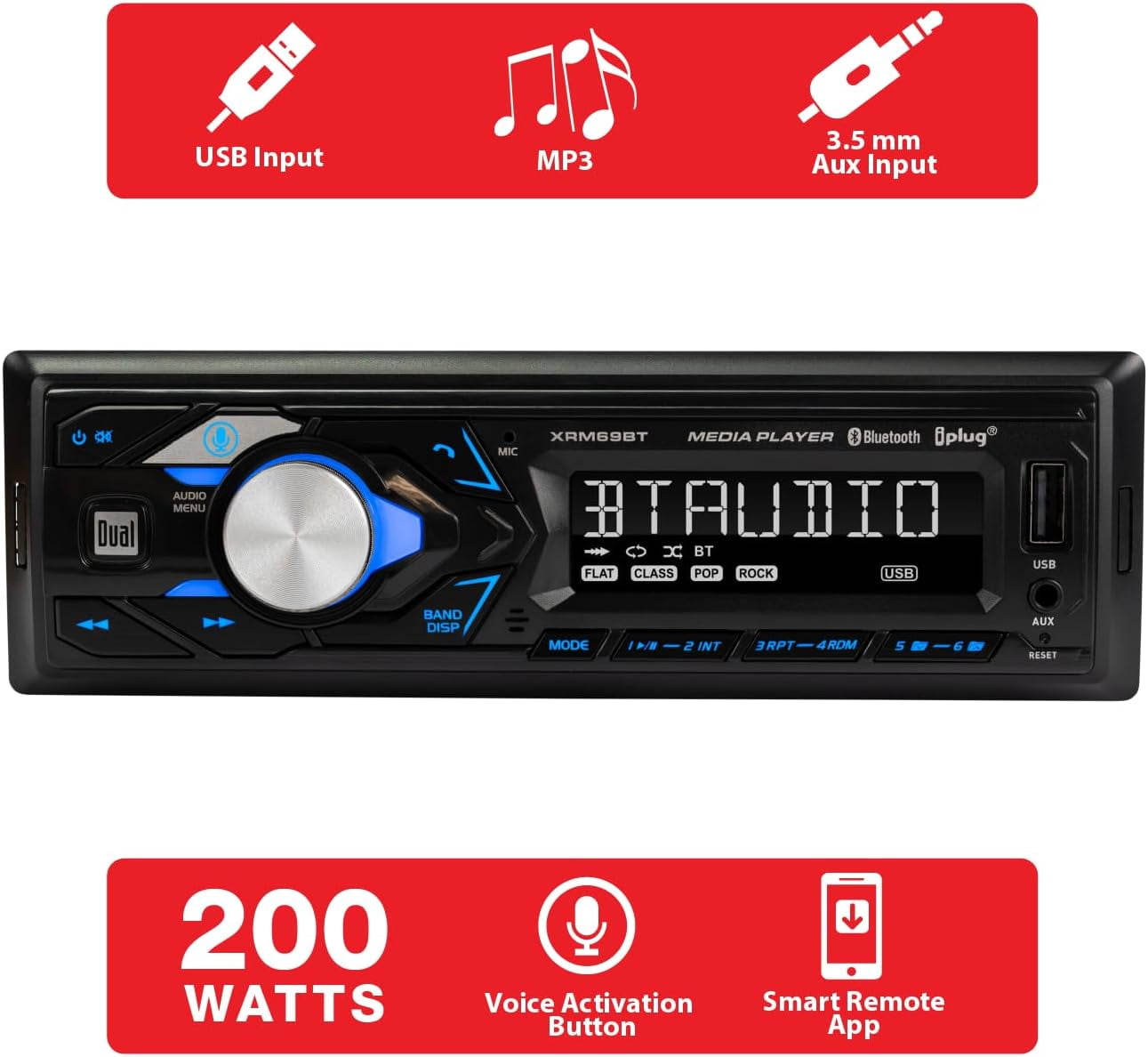 Head Unit Dual Electronics XRM69RGB Single DIN Car Stereo - Bluetooth ...