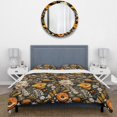 thumbnail image 3 of Designart "Autumn Woodland Orange Blue Florals I" Floral Bedding Covert Set - Cottage Bed Set With 2 Shams, 3 of 5