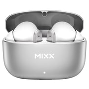 Mixx StreamBuds Custom 3 TWS Bluetooth In-Ear Earbuds with Mics and Charging Case, Clear Voice Technology, up to 24 Hours Play Time, Silver/White