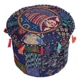 thumbnail image 3 of DK Homewares Indian Vintage Patchwork Pouf Ottoman Cover Dark Blue Round Footstool Pouffe Home Decor Cotton Embroidered Pouffe Foot Rest Floral Traditional 16x16x13 Inch - COVER ONLY, 3 of 5