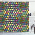 thumbnail image 1 of Colorful Shower Curtain, Grid Mosaic Composition with Triangles Abstract Tile Design Retro Style Inspired, Fabric Bathroom Set with Hooks, 69W X 84L Inches Extra Long, Multicolor, by Ambesonne, 1 of 3