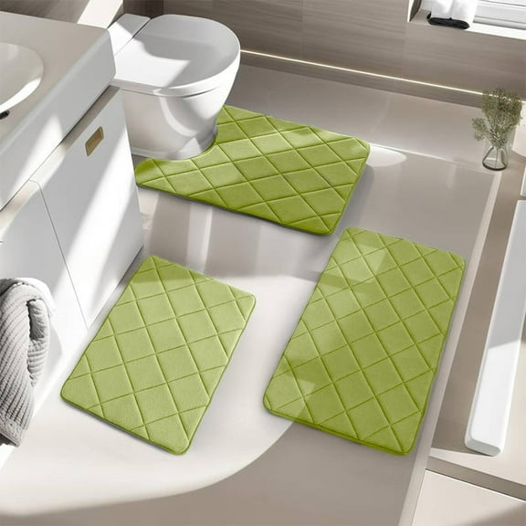 Konghyp Memory Foam Bath Mat Set – 3-Piece Bathroom Rugs with Soft, Comfortable, Water-Absorbent Mats – Non-Slip, Thick, Machine Washable, Quick-Dry Design in Dark Color
