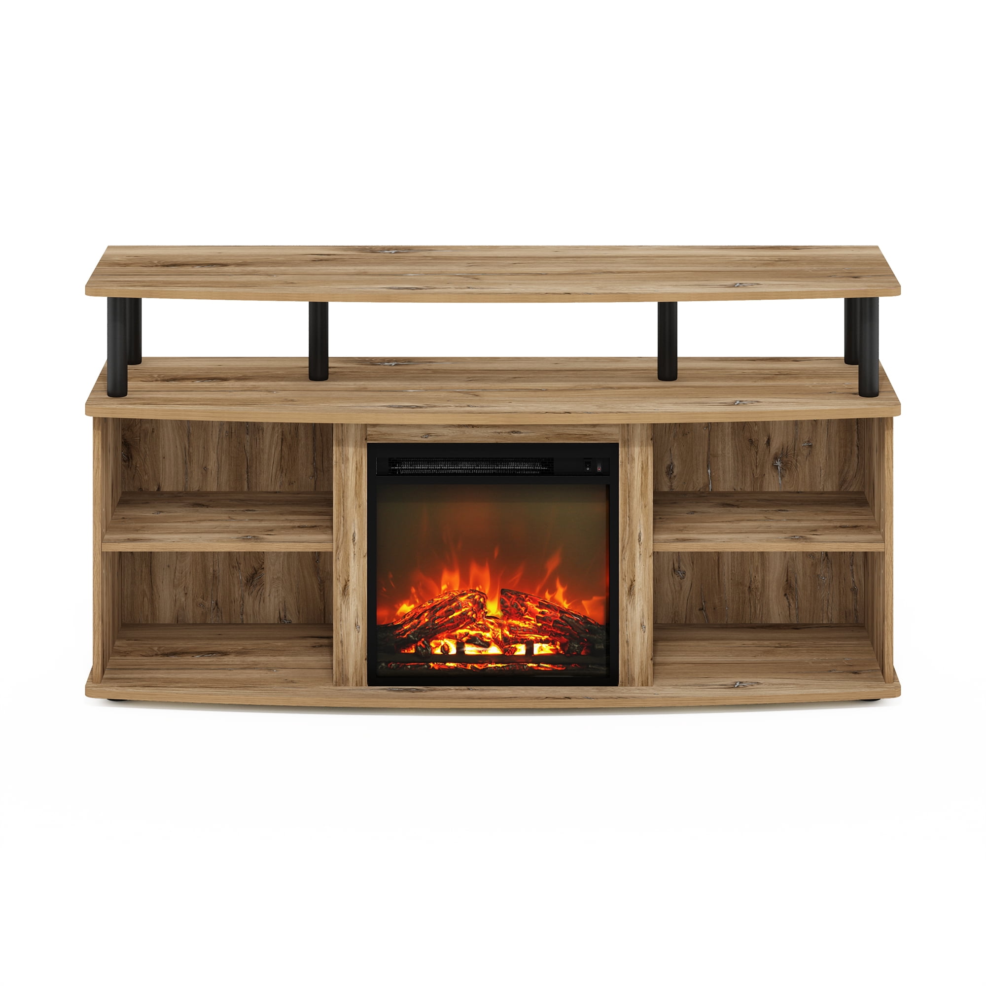 Furinno JENSEN Open Shelving Storage Fireplace Entertainment Flagstaff Oak/Black