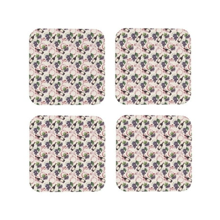 

Fuzoiu Watercolor Wine Bottle Print Leather Coasters Set Drink Coasters Set of 4 for Tabletop Protection Durable PVC Coasters Home Décor and Housewarming Gift-Square