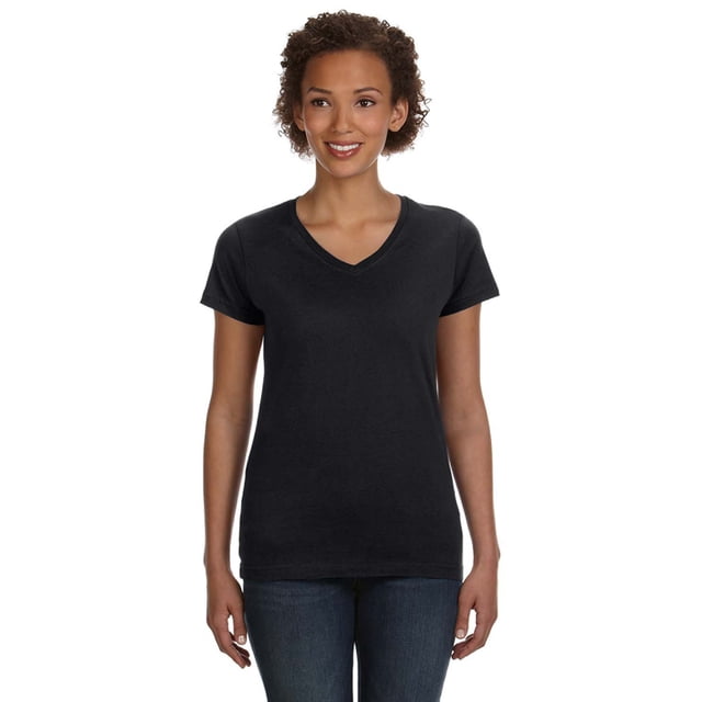 Camiseta de punto fino con cuello de pico LAT NEGRO 2XL 3507