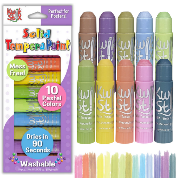 Kwik Stix Solid Tempera Paint Sticks, 10 Count, Pastel Colors, Washable, Quick-Drying, Non-Toxic