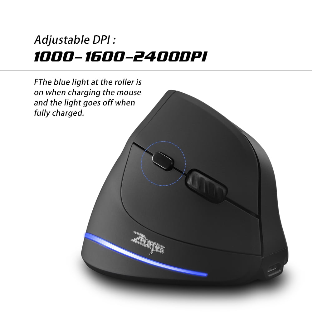 Souris Verticale Sans Fil Ergonomique - 3 DPI Réglables (1000/1600/2400), 6 Boutons, Rechargeable, Rose, Compatible PC/Mac