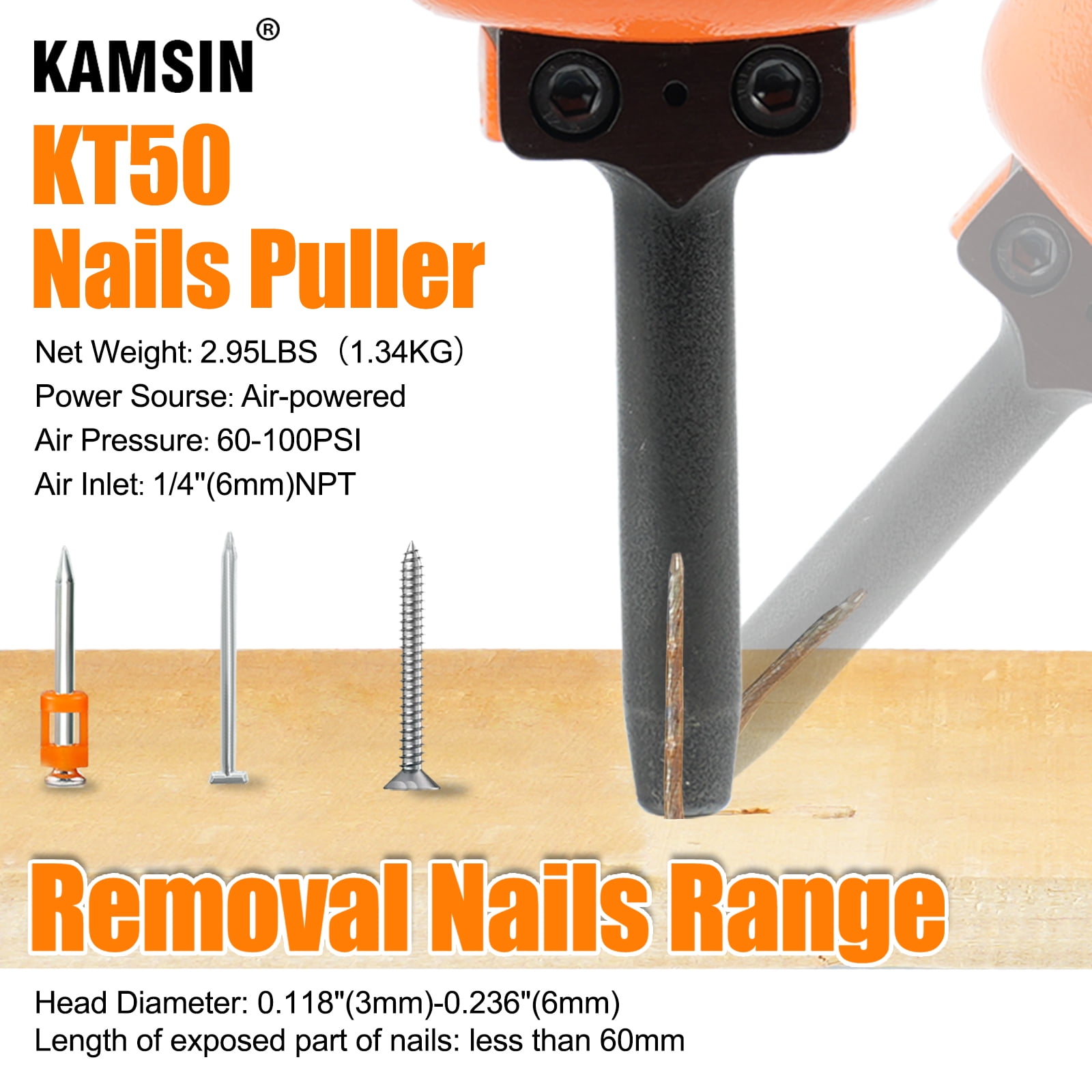 KAMSIN KT50 Pneumatic nail puller,air remover gun,punch nails head diameter of 0.118"-0.236",for denailing & recycling