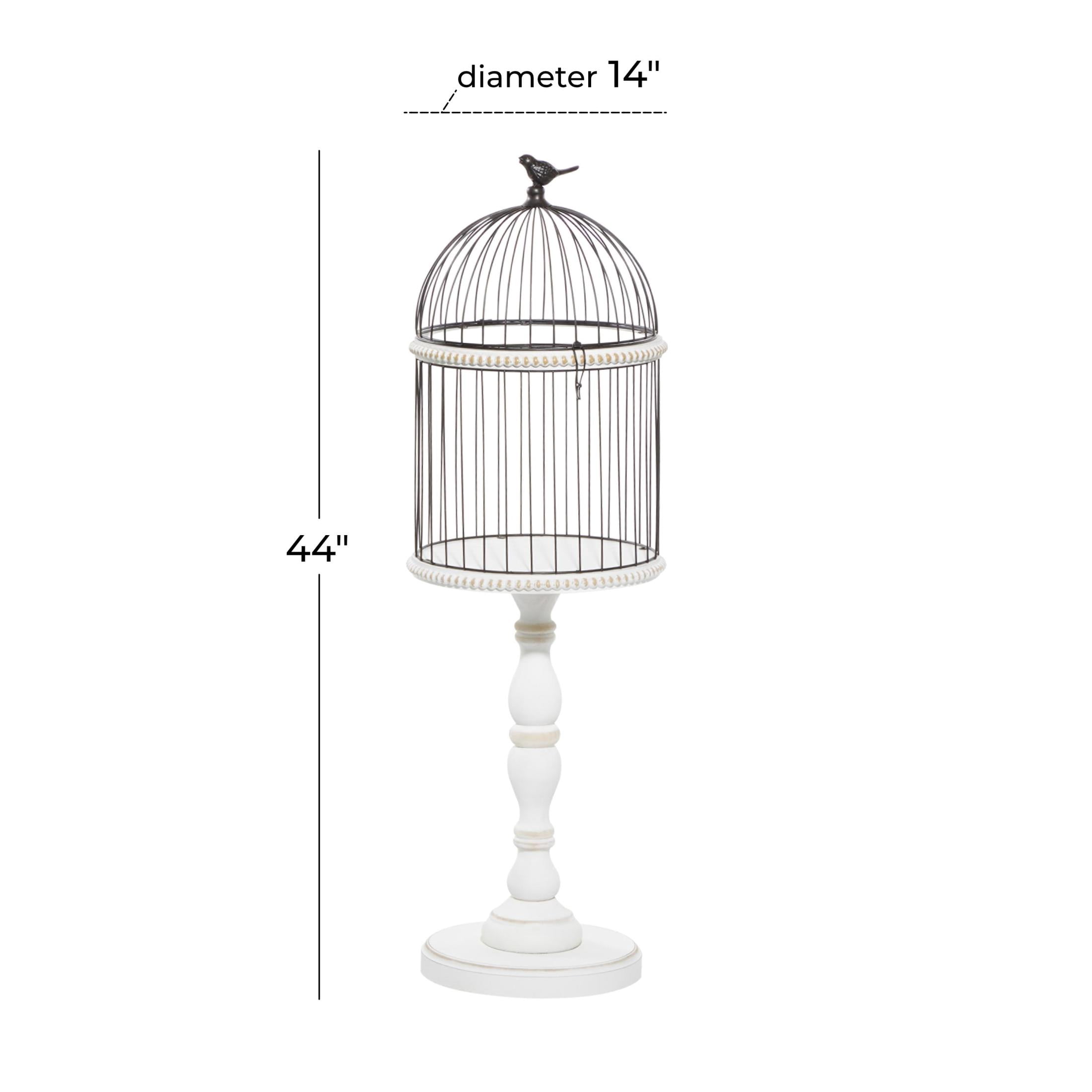 DecMode Bird Indoor Outdoor Turned Beaded Wood Birdcage with Black Metal Wire Frame