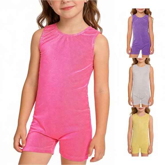 ZXLBBD Girls Seamless Dance Leotard Workout Gymnastics Unitard with Built In Shorts for Training Practice Performance Summer Dailywear,Red,Size 4 Y-5 Y