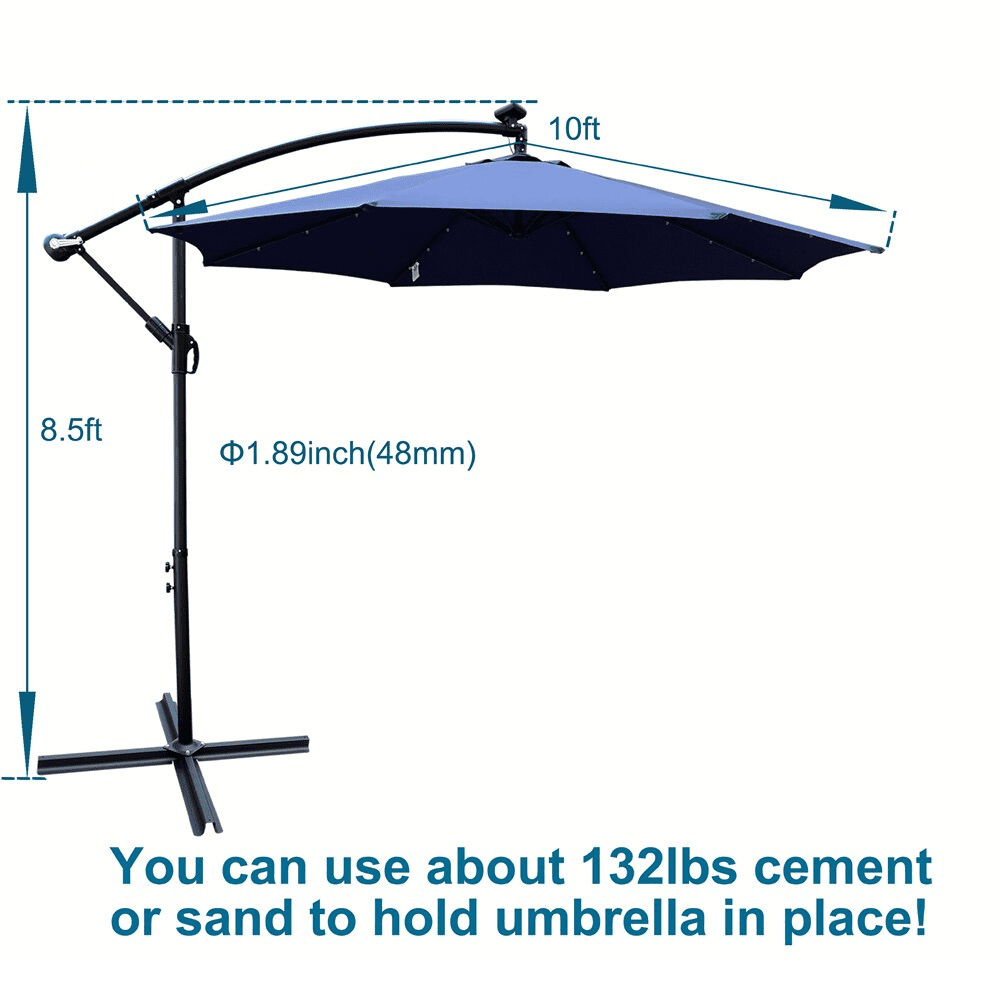 Howcool 10 ft Outdoor Patio Umbrella Solar Powered LED Lighted Sun Shade Market Waterproof 8 Ribs Umbrella with Crank and Cross Base for Garden Deck Backyard Pool Shade Outside Deck Swimming Pool