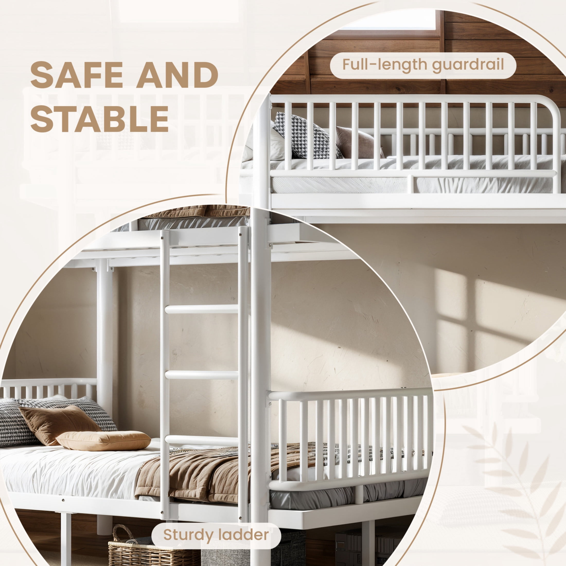 Noble House Full over Full Bunk Bed with Guardrails and Ladder, Can Separate into 2 Platform Beds, White