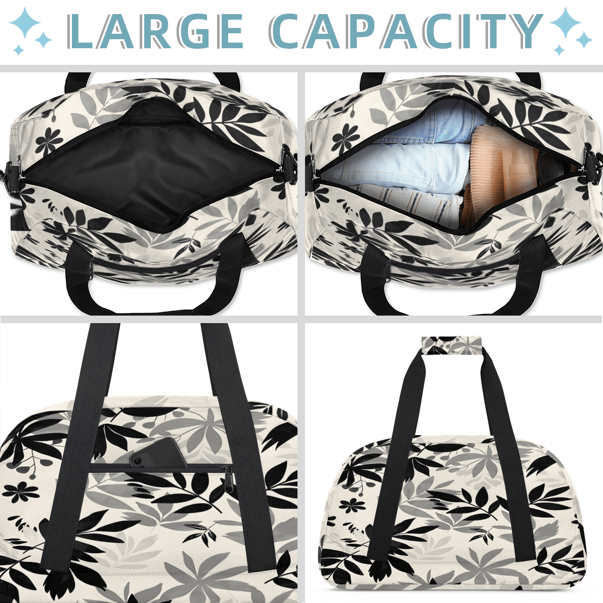 Herdesigns Leaves Sports Duffle Bag for Women & Men, Plant Leaves Gym Bag Dance Bag Overnight Bag Carry On Weekender Travel Bag