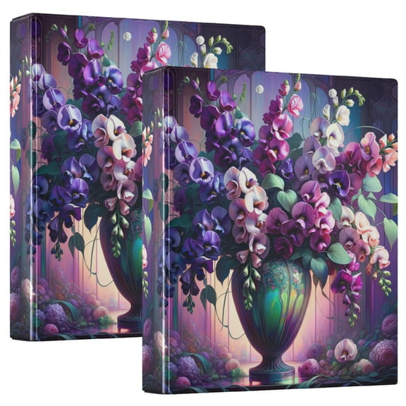Colorful Flowers Bouquet Hardcover 3 Ring Binder 1.5” Round Rings Letter Size Paper Pockets for School Office Supplies
