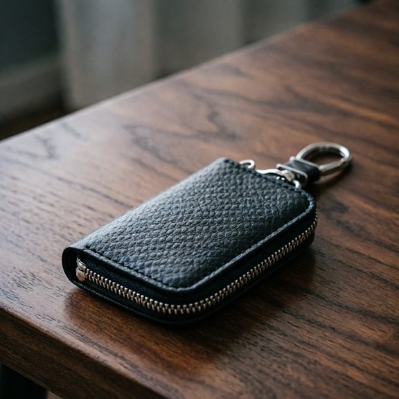 Universal Car Key Case with Zipper, PU Leather Key Pouch Holder, Functional Keychain Bag for Remote Keys, 5.6 x 3.9 Inches