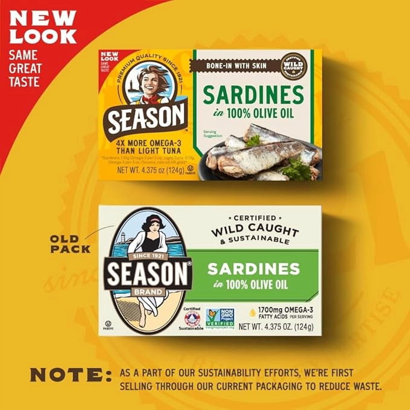 Season Sardines in Olive Oil, Salt Added, 4.375 oz Can