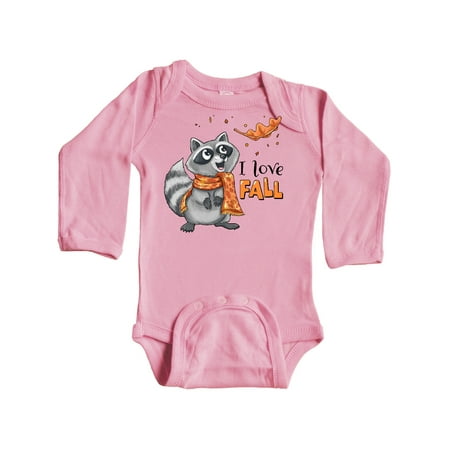 

Inktastic I Love Fall Cute Raccoon with Scarf and Leaf Gift Baby Boy or Baby Girl Long Sleeve Bodysuit