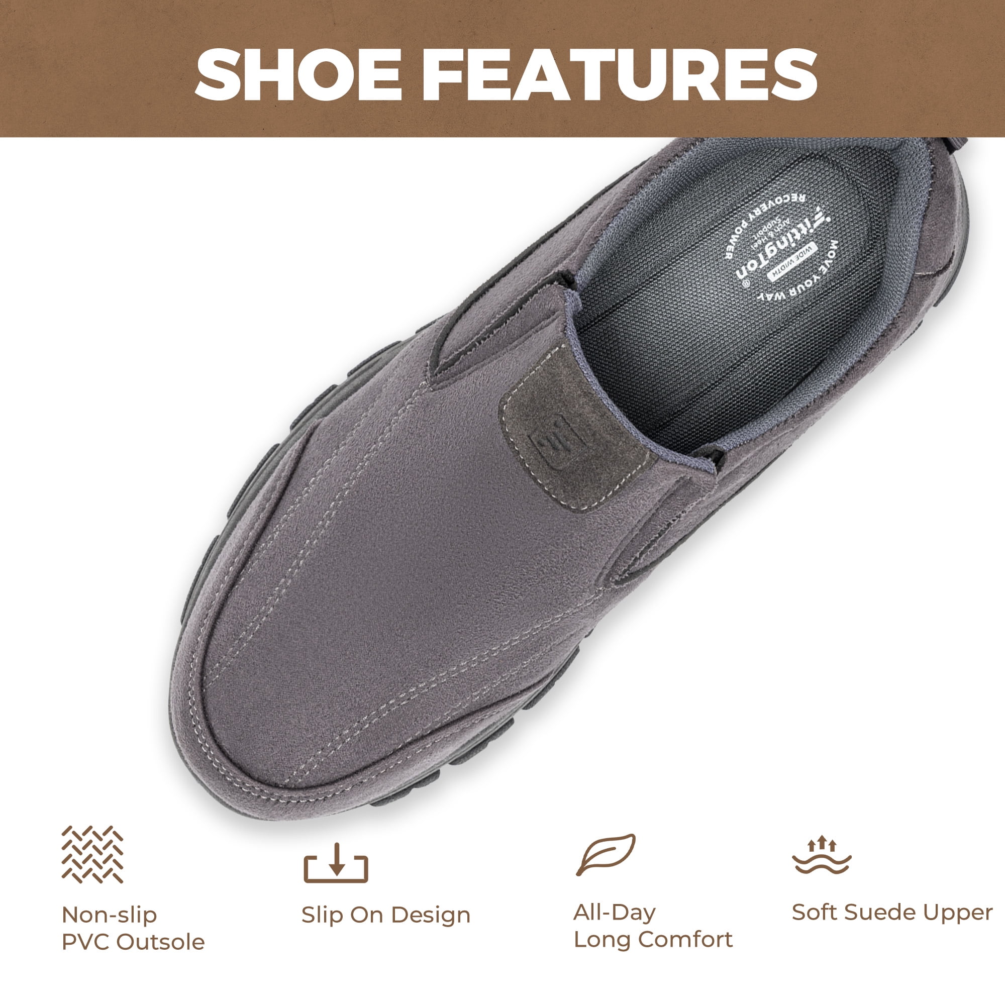 Fittington Mens Slip on Hiking Shoes Men's Walking Shoes Outdoor Trekking Loafer, Grey
