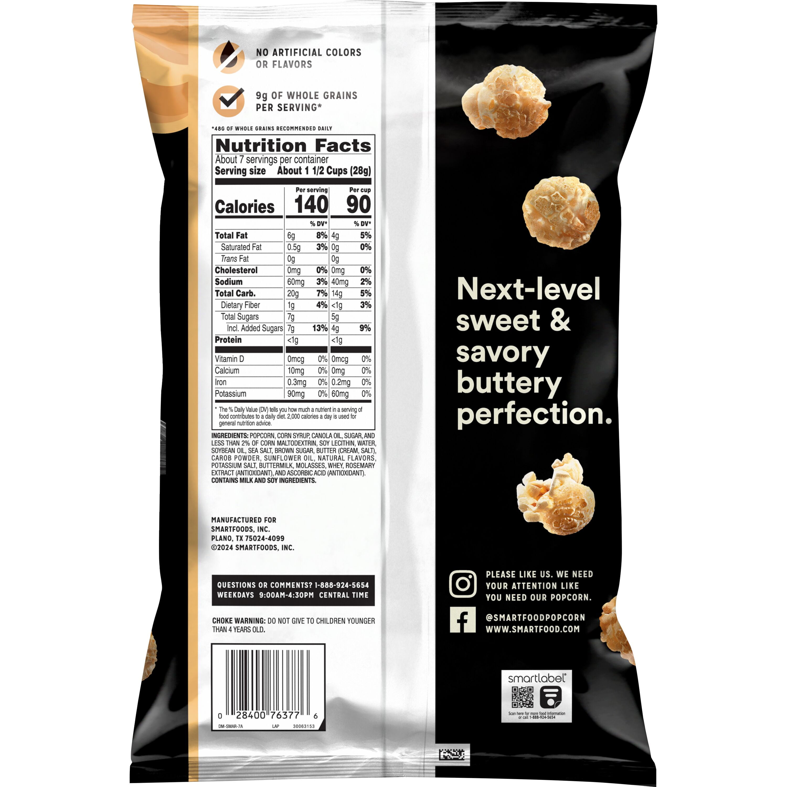 Smartfood Brown Butter & Sea Salt Kettle Corn Flavored Popcorn, 6.5 oz Bag