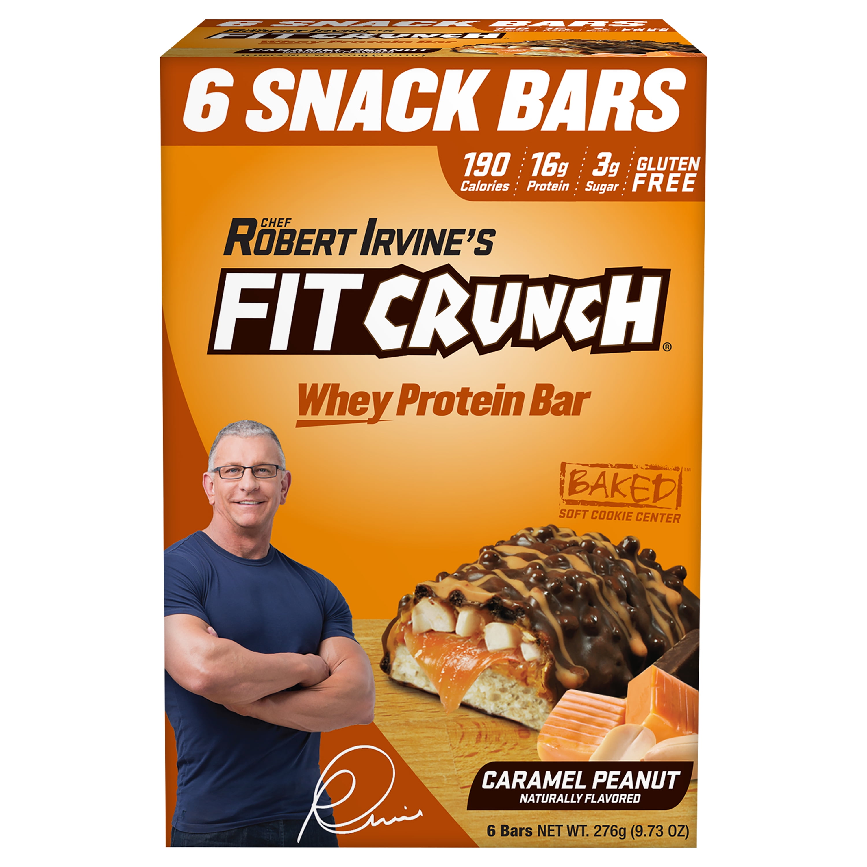 Chef Robert Irvine's FITCRUNCH Caramel Peanut, High Protein Baked Bar, 16g Protein, 9.73 oz
