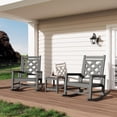 thumbnail image 4 of Bingirl HDPE Plastic Outdoor Rocking Chair for Porch, Deck, Lawn, Garden in Grey with Grid Back Panel, 4 of 7
