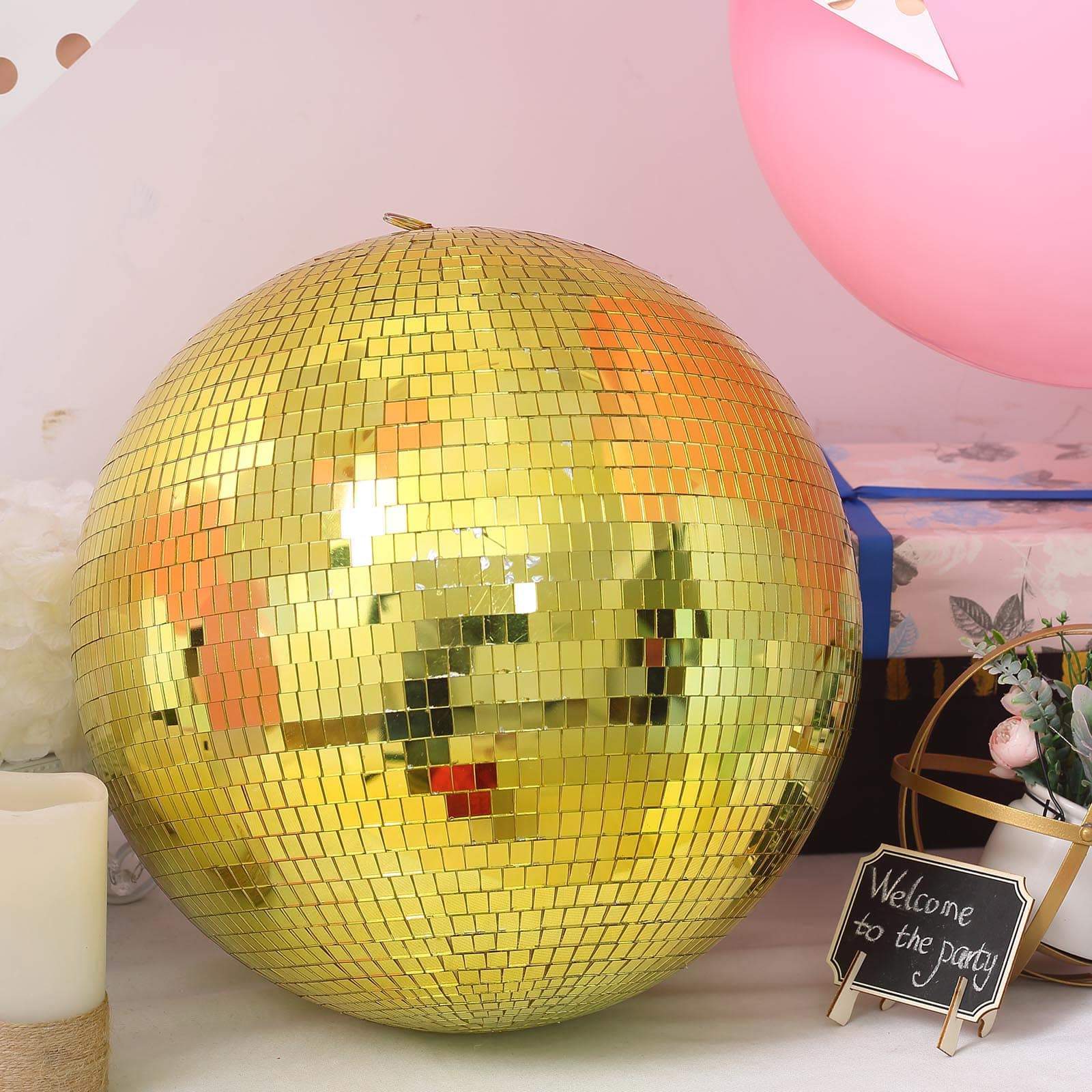 Efavormart 2 Pcs 9" Gold Glass Mirror Disco Ball with Hanging String