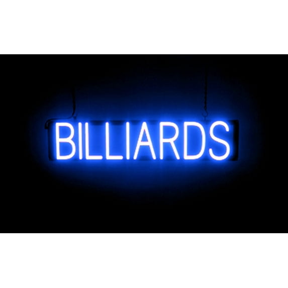 SpellBrite BILLIARDS LED Sign for Business. 29.4" x 6.3" Blue BILLIARDS Sign Has Neon Sign Look With Energy Efficient LED Light Source. Visible from 500+ Feet, 8 Animation Settings.